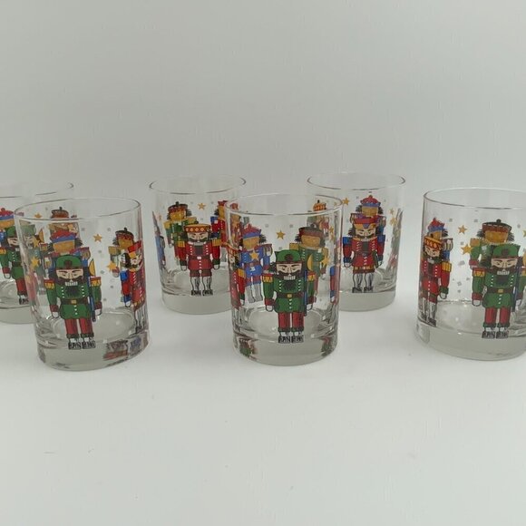 Set of 6 Libbey Nutcracker & Stars Rocks Holiday Drinking Glasses - Picture 1 of 3